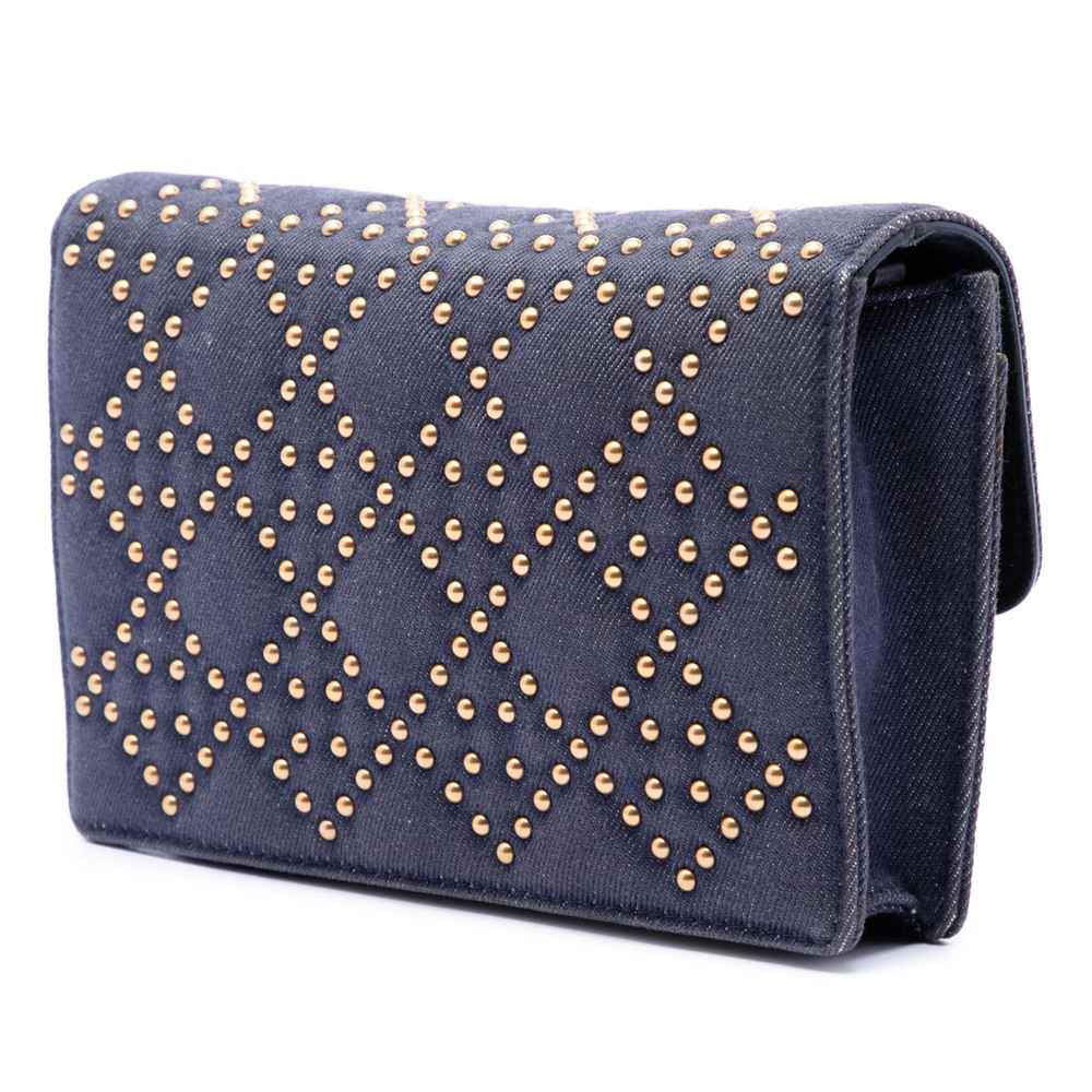 Pre-Loved Dior Denim Cannage Studded DiorAddict Wallet on Chain - Picture 2 of 6